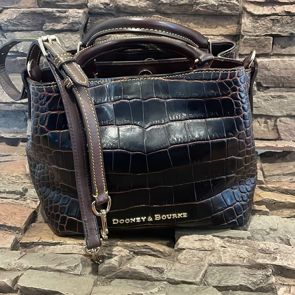 Dooney & Bourke Small City Barlow. Croc Embossed. Brown. EUC - Picture 2 of 15
